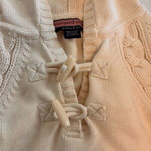 Vineyard Vines Cream Cable-Knit Toggle V-Neck Sweater